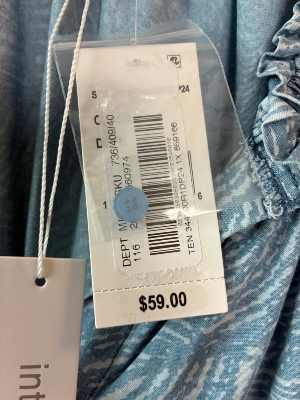 Intro Button Down Blouse in Light Blue & White, Relaxed Fit, 3/4 Sleeve - 1X - Picture 3 of 10